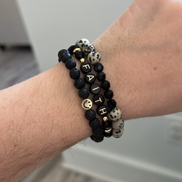 Faith Black Bracelet Stack Handmade with Genuine Stone Beads New - Picture 4 of 4